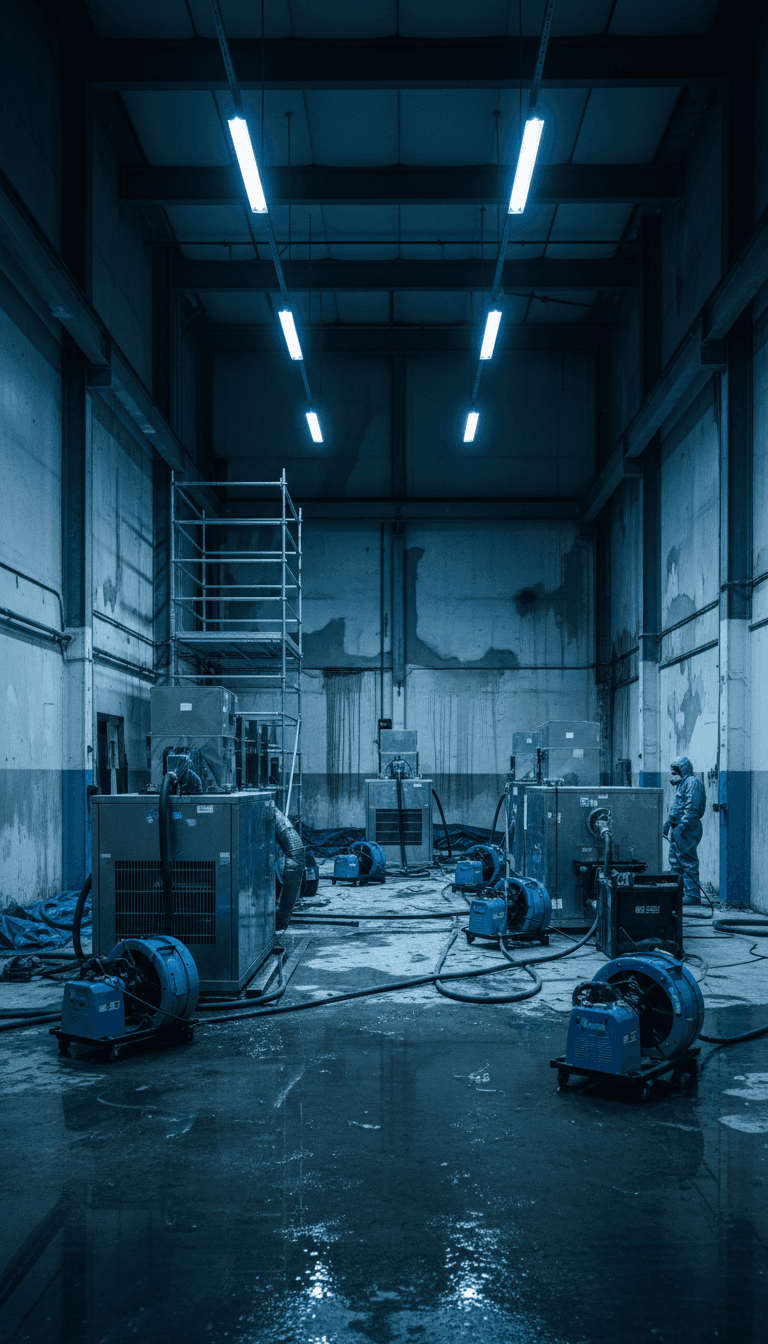 Professional water extraction and drying equipment in action
