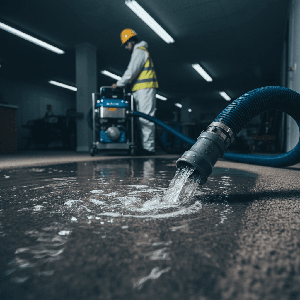 Water mitigation equipment removing standing water